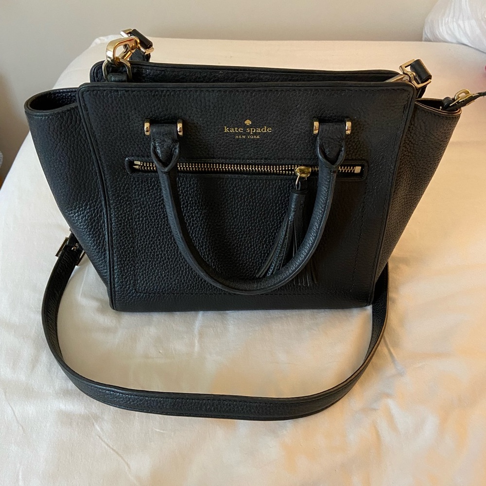 Kate Spade New York Black Allyn Chester Pebbled Leather Satchel with Gold EUC